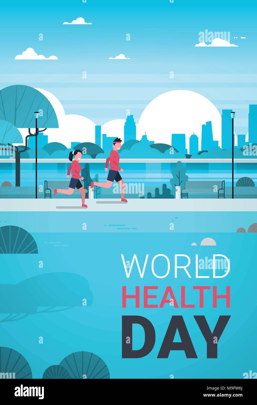 World Health Day Poster With Couple Jogging In Park Healthcare