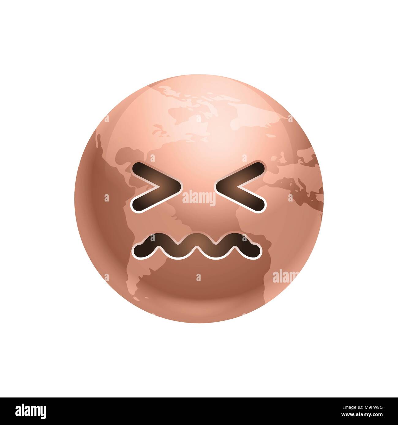 Cartoon Earth Face Sad Emotion Icon Funny Planet Depressed Expression Isolated Stock Vector