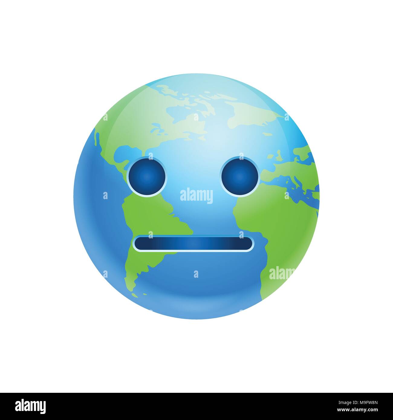 Cartoon Earth Face Sad Emotion Icon Funny Planet Depressed Expression Isolated Stock Vector