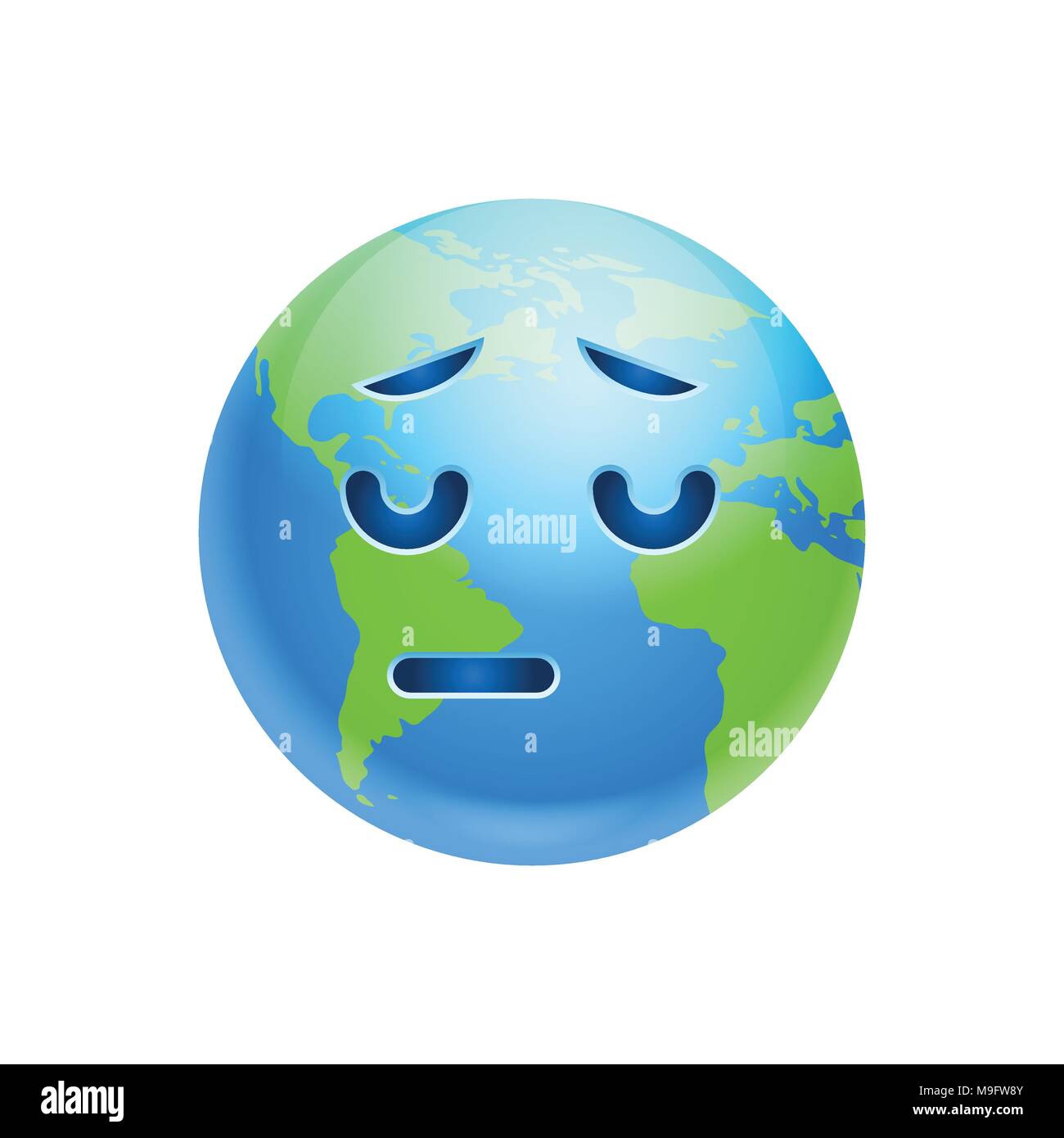 Cartoon Earth Face Sad Emotion Icon Funny Planet Depressed Expression Isolated Stock Vector