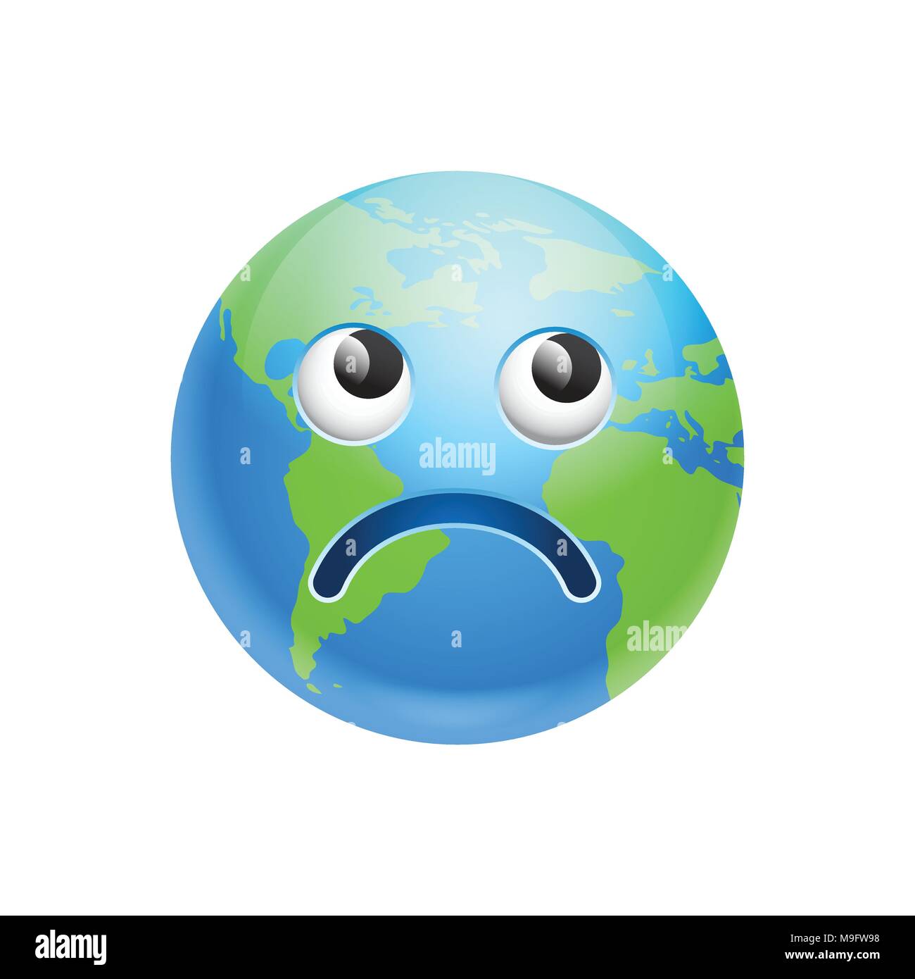 Cartoon Earth Face Sad Emotion Icon Funny Planet Depressed Expression Isolated Stock Vector