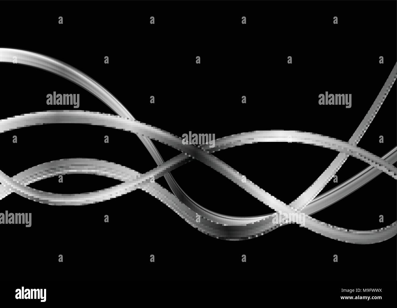 Silver metal waves on black background. Vector dark chrome design Stock ...
