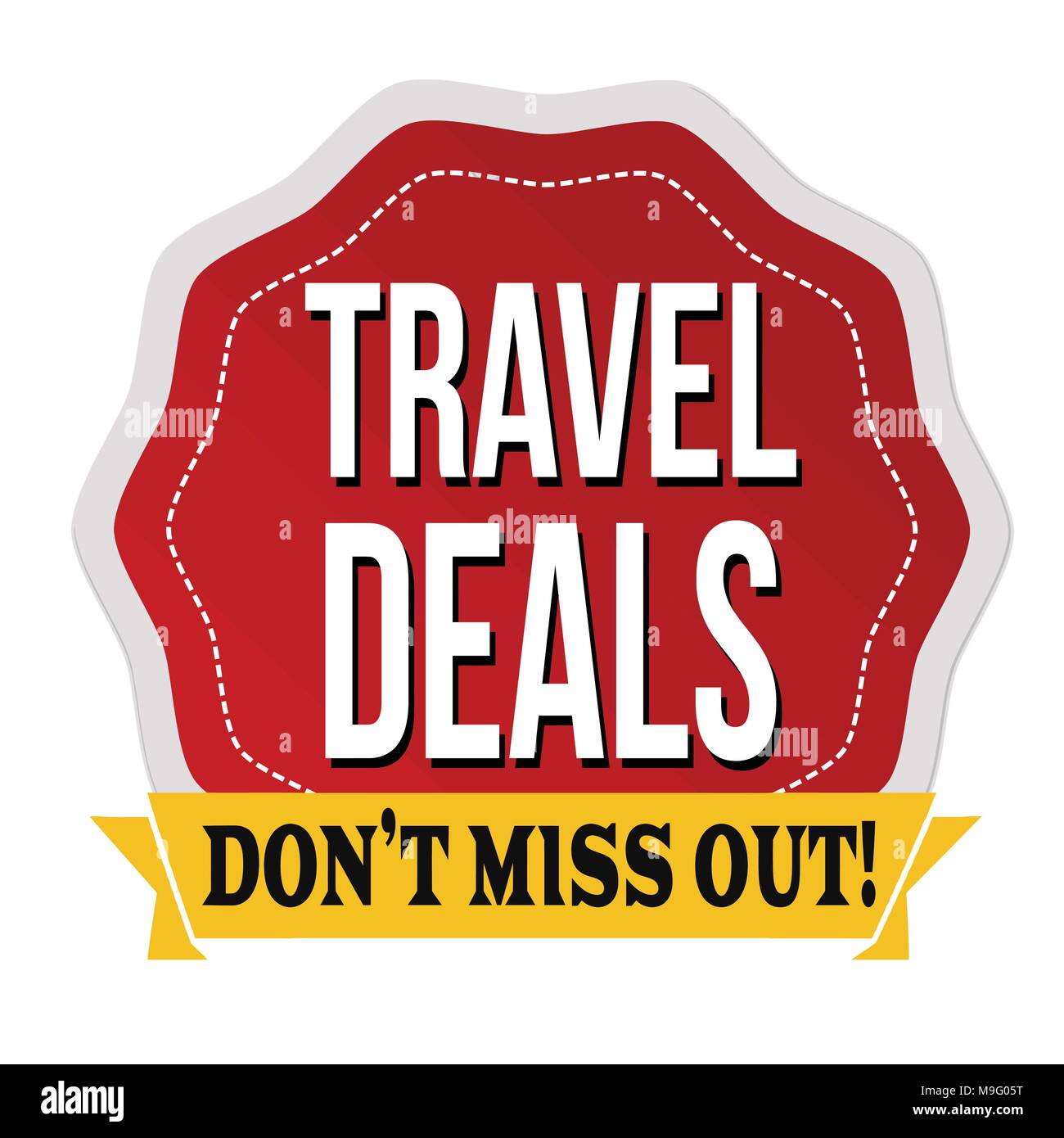 Travel deals label or sticker on white background, vector illustration