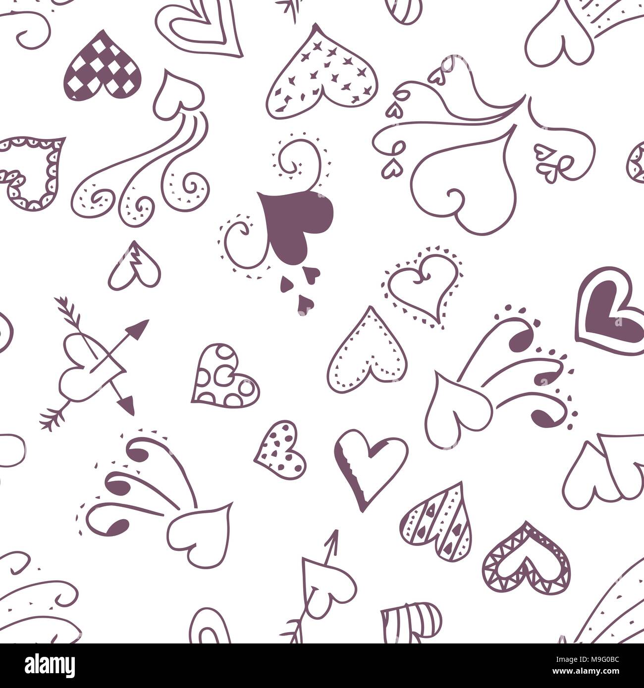 Handdrawn heart seamless pattern background Stock Vector