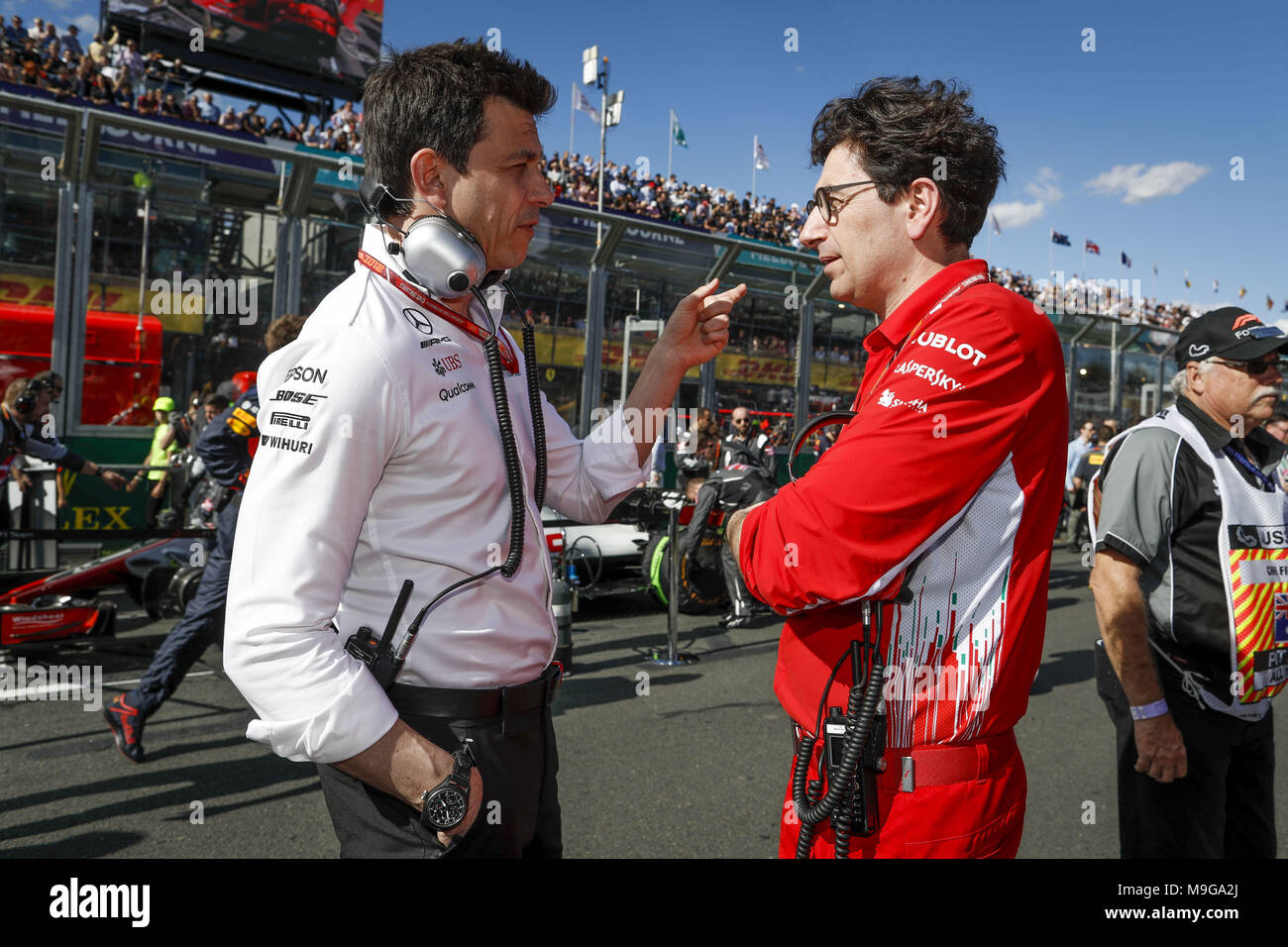 Melbourne Australia 25th Mar 2018 Wolff Toto Aut Team Principal Ceo Mercedes Amg F1 Petronas Gp Binotto Mattia Ita Chief Technical Officer Scuderia Ferrari Portrait During 2018 Formula 1 Championship At