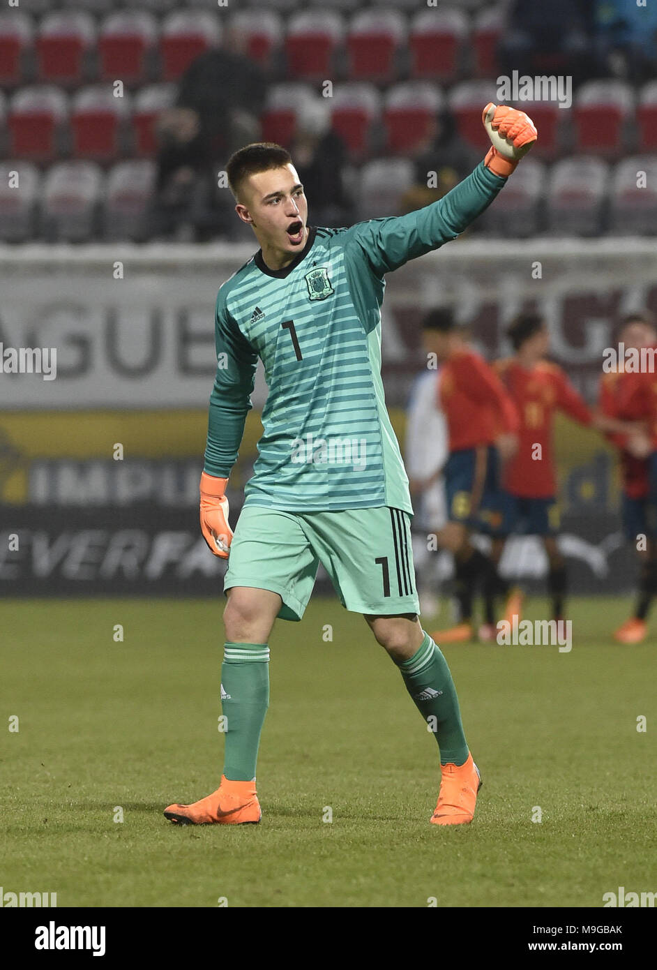 ARNAU TENAS URENA of Spain in action during the qualifier for the European  championship of football teams under 17 years today in Olomouc, Czech  Republic, March 24, 2018. (CTK Photo/Ludek Perina Stock