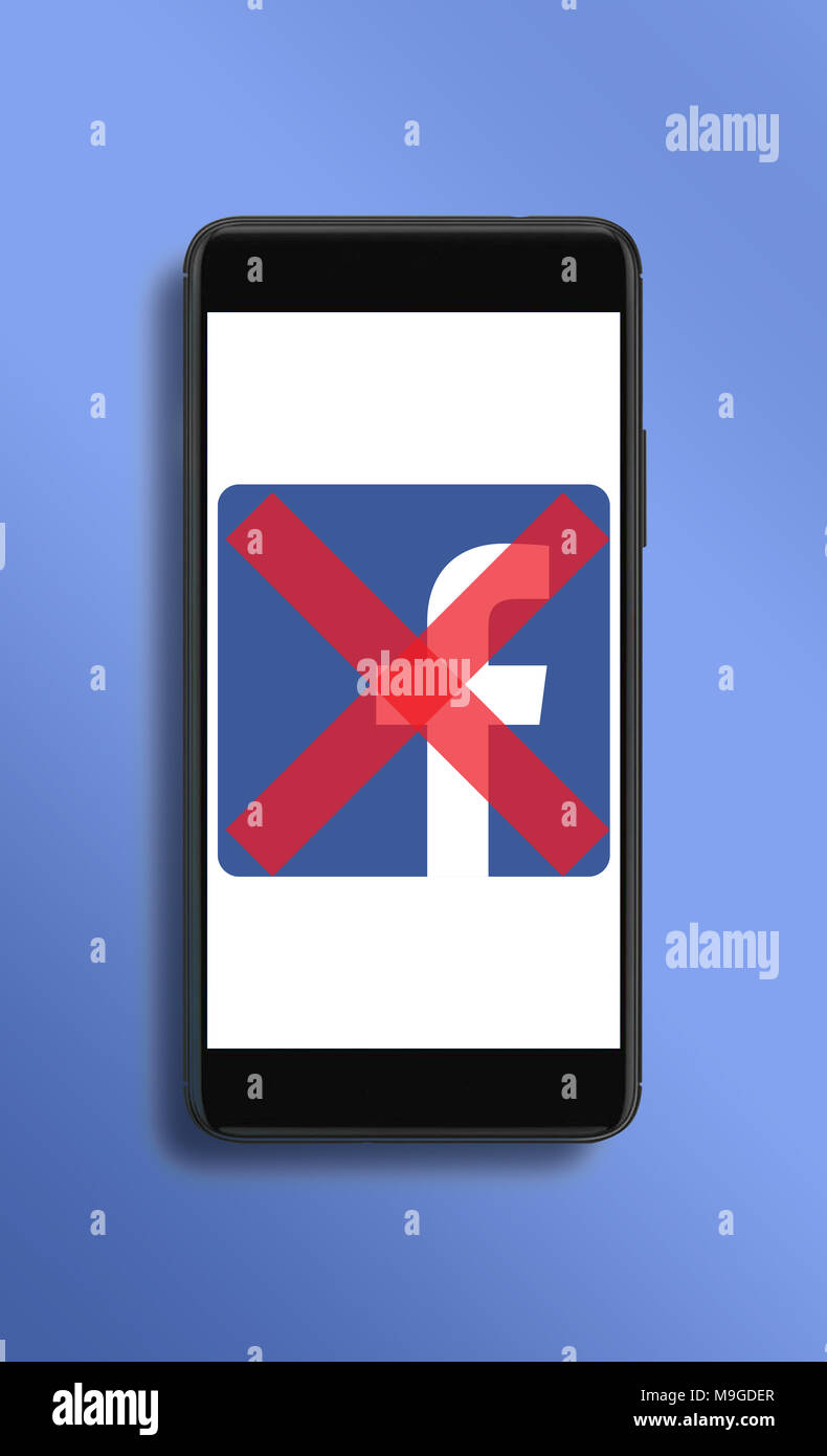 Warsaw,Poland- March 2018: Social campaign deleting Facebook accounts after breach of trust by social media app. Stock Photo