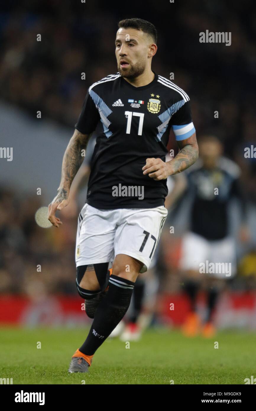 NICOLAS OTAMENDI ARGENTINA & MANCHESTER CITY FC ARGENTINA V ITALY, INTERNATIONAL FRIENDLY ETIHAD STADIUM, MANCHESTER, ENGLAND 23 March 2018 GBB7060 STRICTLY EDITORIAL USE ONLY. If The Player/Players Depicted In This Image Is/Are Playing For An English Club Or The England National Team. Then This Image May Only Be Used For Editorial Purposes. No Commercial Use. The Following Usages Are Also Restricted EVEN IF IN AN EDITORIAL CONTEXT: Use in conjuction with, or part of, any unauthorized audio, video, data, fixture lists, club/league logos, Betting, Games or any 'live' services Stock Photo
