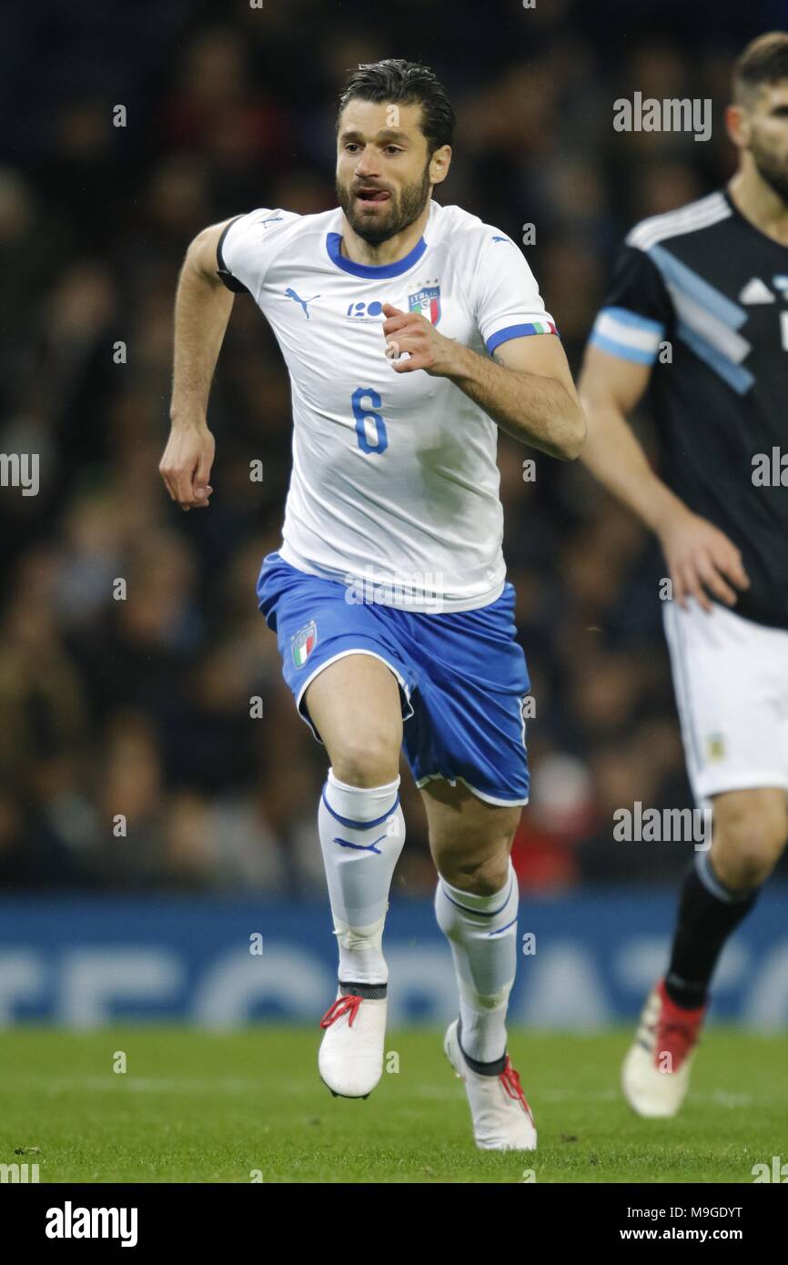 ANTONIO CANDREVA ITALY & INTER MILAN ARGENTINA V ITALY, INTERNATIONAL FRIENDLY ETIHAD STADIUM, MANCHESTER, ENGLAND 23 March 2018 GBB7049 STRICTLY EDITORIAL USE ONLY. If The Player/Players Depicted In This Image Is/Are Playing For An English Club Or The England National Team. Then This Image May Only Be Used For Editorial Purposes. No Commercial Use. The Following Usages Are Also Restricted EVEN IF IN AN EDITORIAL CONTEXT: Use in conjuction with, or part of, any unauthorized audio, video, data, fixture lists, club/league logos, Betting, Games or any 'live' services. Also R Stock Photo