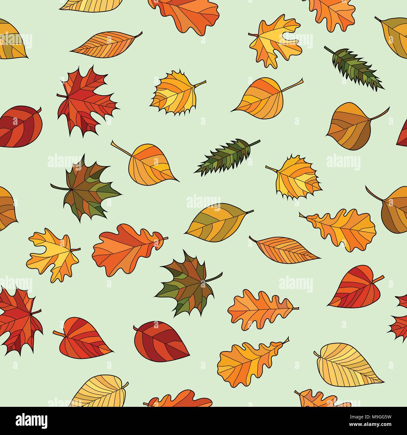abstract vector doodle autumn leaves seamless pattern Stock Vector ...
