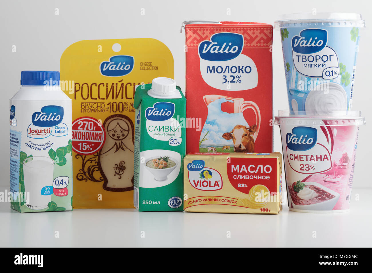Dairy products of Russian branch of Finnish Valio company Stock Photo ...