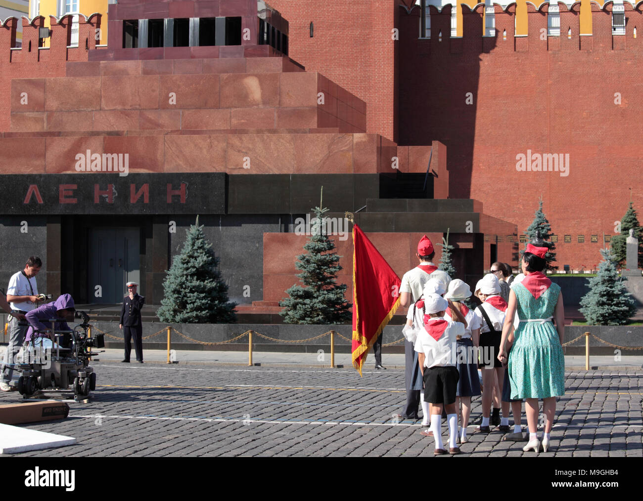 Moscow, Russia - July 8, 2012: Actors during filming the Leader's Way movie from Kazakhfilm on Red Square, in Moscow, Russia on July 8, 2012 Stock Photo