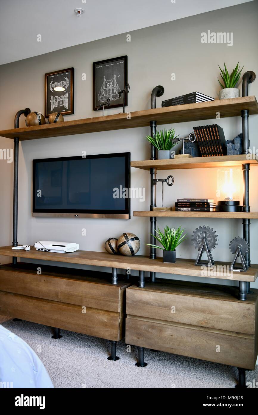 View of bedroom dresser inside a decorated modern home Stock Photo