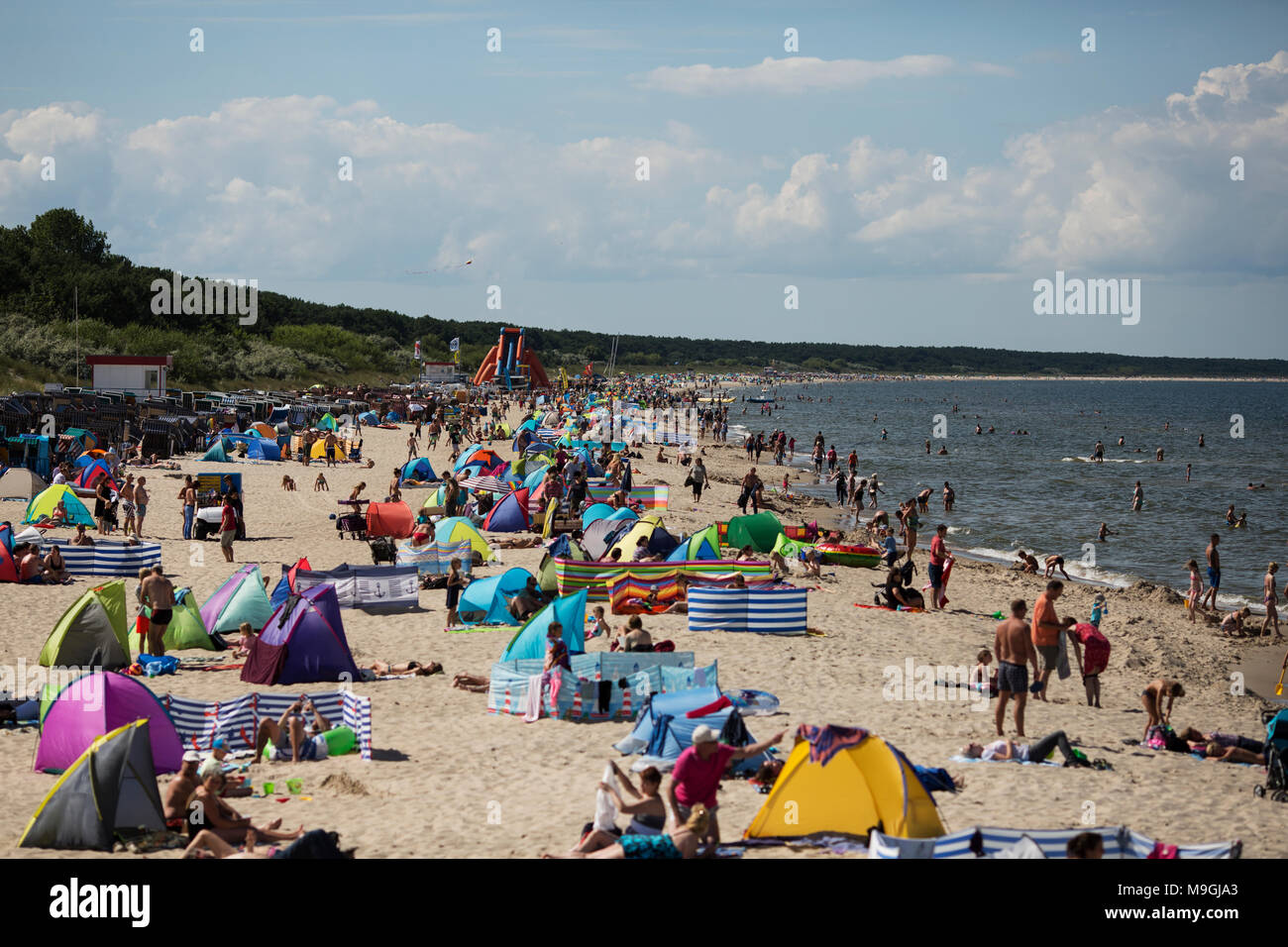 A summer day on the beach in the resort town of Zinnowitz, on the ...