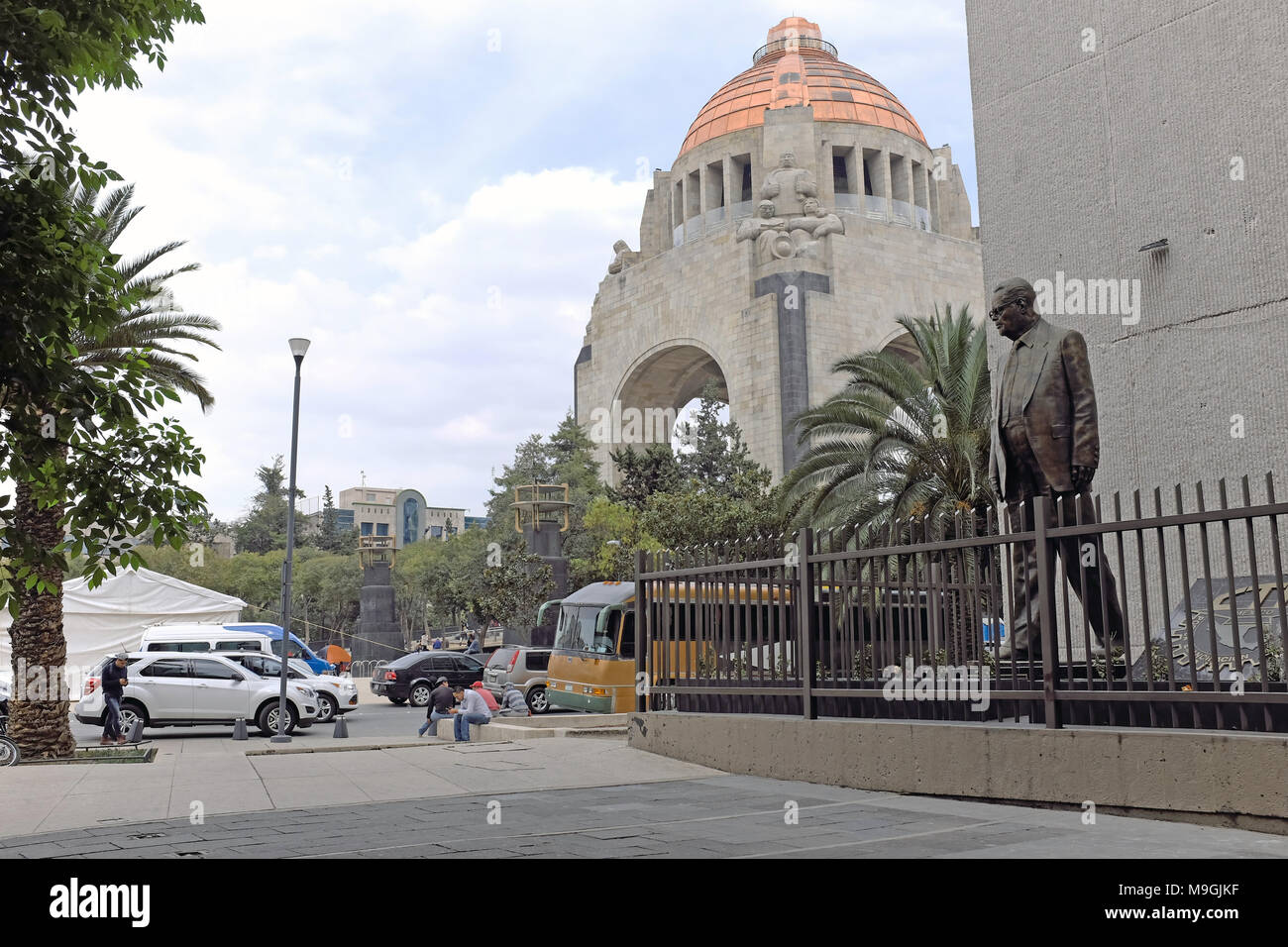 Statue of Fidel Velazquez Sanchez stands outside CTM headquarters near the Revolution Monument in Mexico City, Mexico. Stock Photo