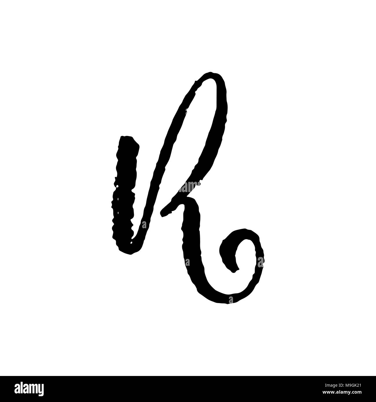 Letter R. Handwritten by dry brush. Rough strokes textured font ...