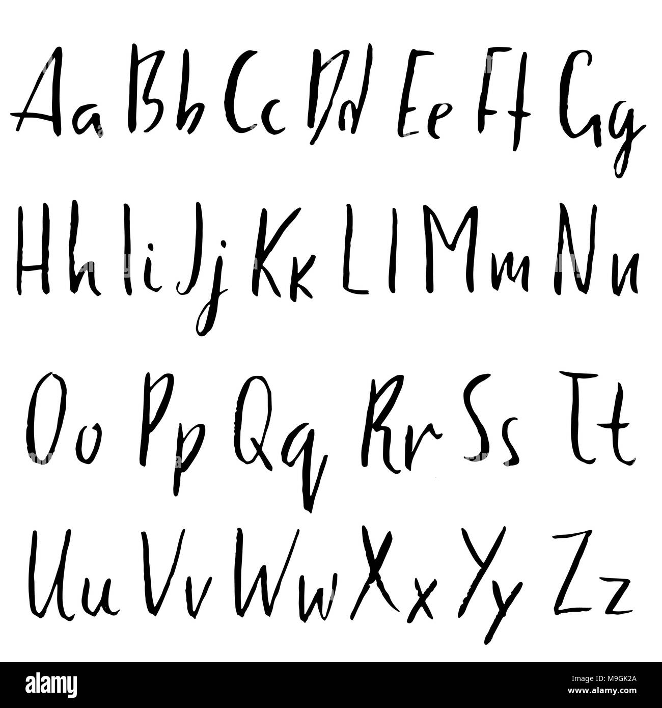 Handdrawn dry brush font. Modern brush lettering. Grunge style alphabet ...