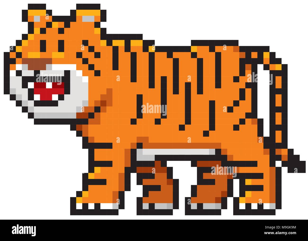 Vector Illustration Of Cartoon Tiger Pixel Design Stock