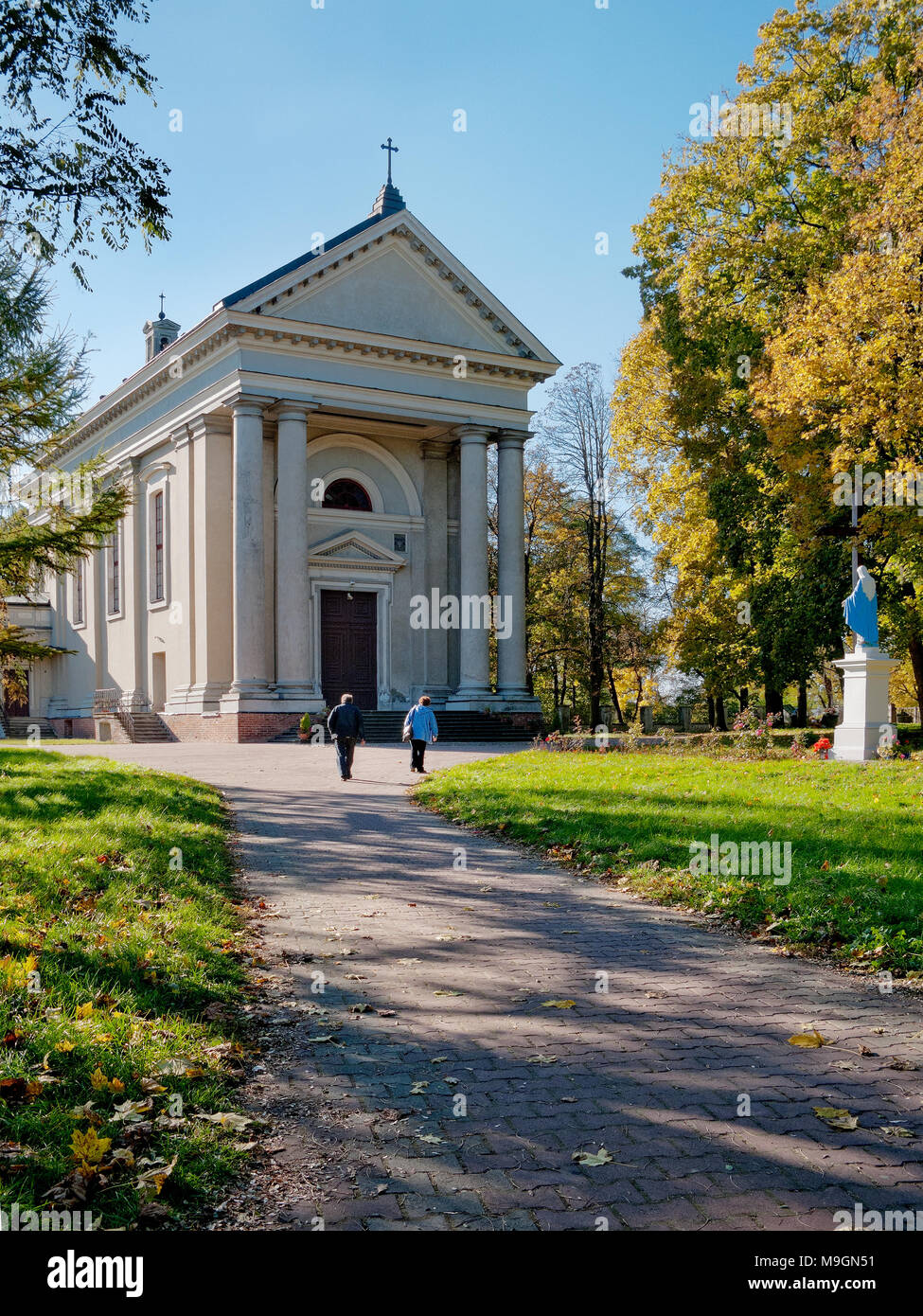 Neo classical parish church of St. Sigismund. Opinogora, Mazovian province, Poland, Europe. Stock Photo