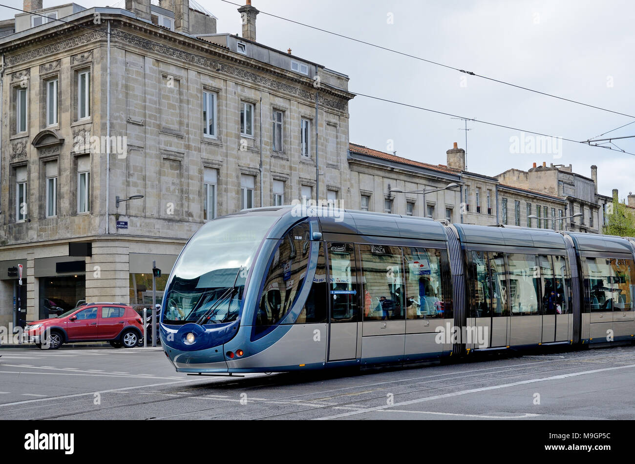 Modern tramcar of the Bordeaux tram system Stock Photo