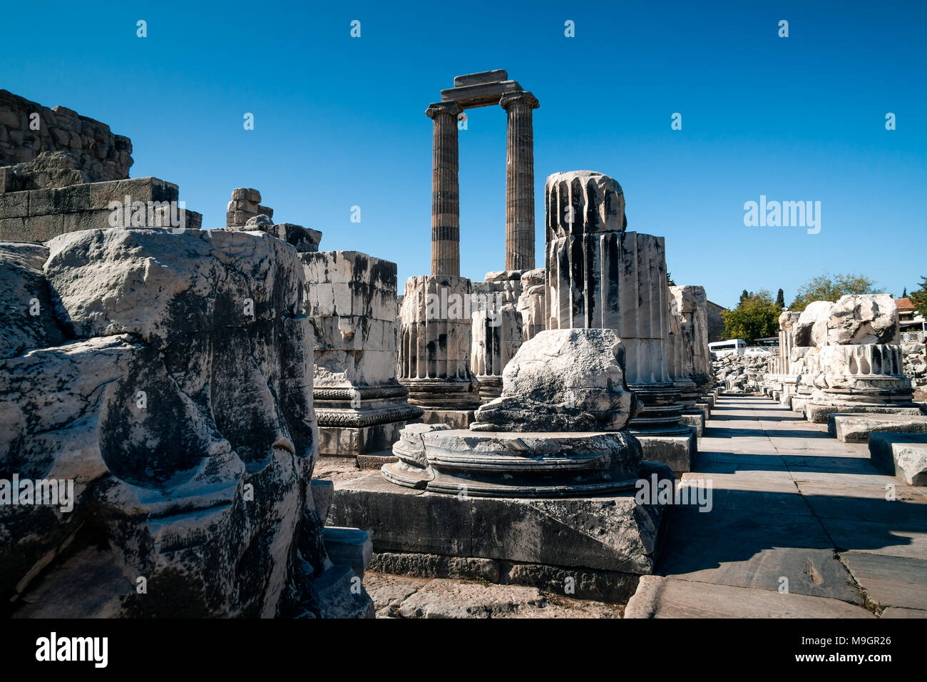 Ruins of columns and pillars of the Temple of Apollo in Didim, Aydin Province Stock Photo
