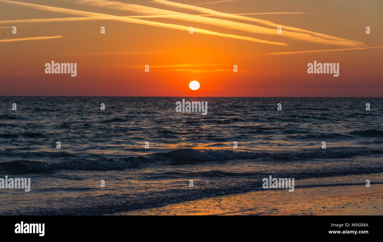 Sunset on the Gulf of Mexico, Siesta Key Beach, Florida Stock Photo