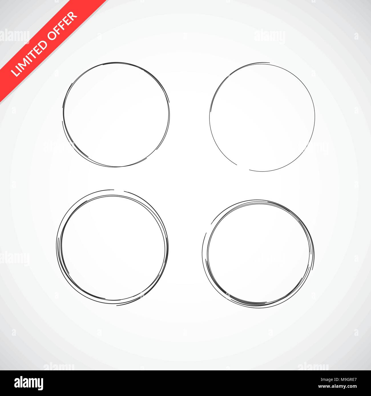 Set of drawn circular sketch frames isolated on background Stock Vector