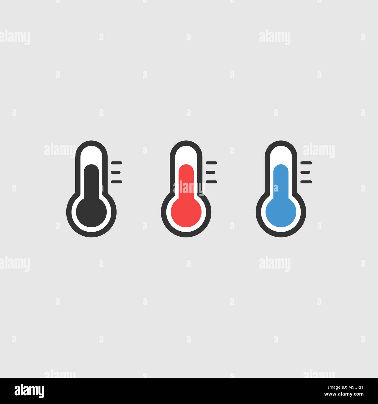 Thermometer icons. Set of flat flasks signs Stock Vector