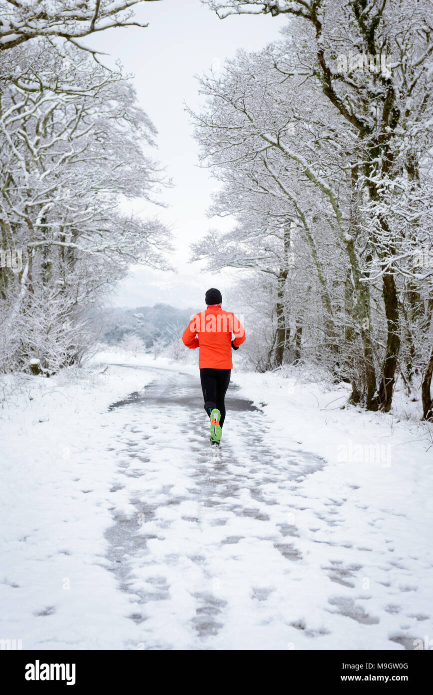 Jogger Runner In Orange Tracksuit Jogging In Snow Snowy Killarney