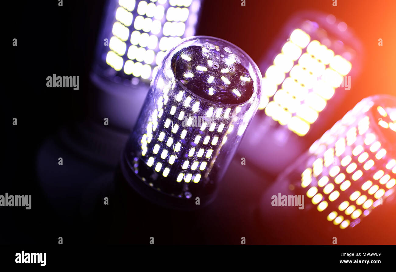 LED elements in the lamp. Lamps with diodes. Many bright lights Stock