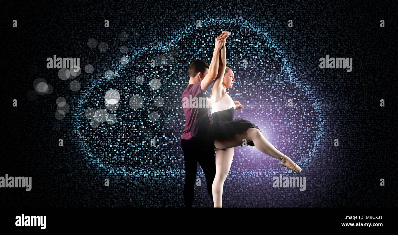 Glamorous Couple dancing with digital cloud glowing Stock Photo