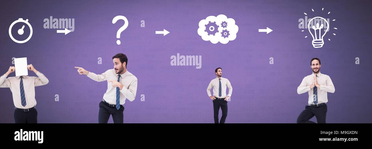 Businessman thinking in sequence with ideas and brainstorm process icons Stock Photo