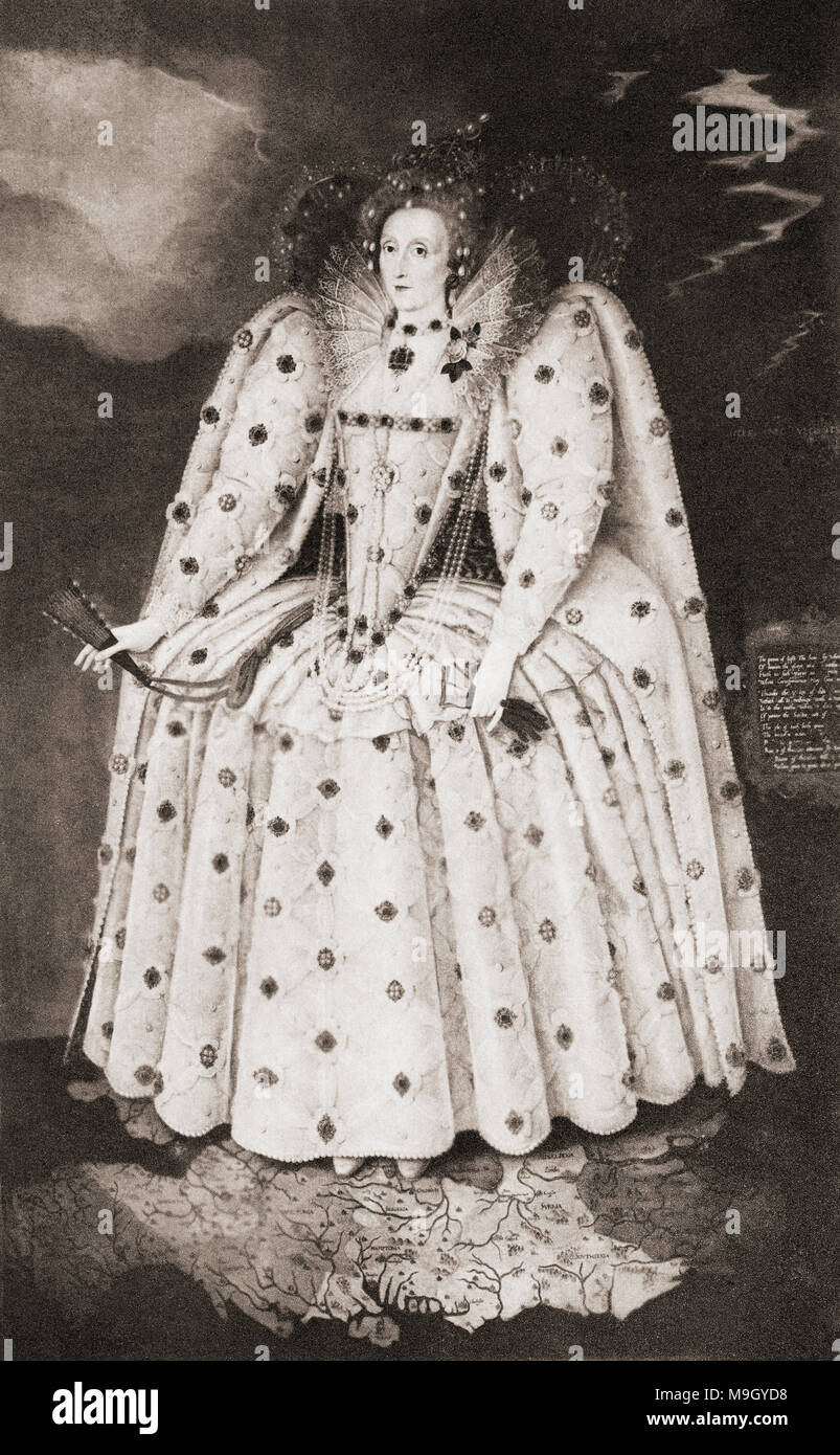 Queen Elizabeth I in the year 1592. Elizabeth I, aka The Virgin Queen, Gloriana or Good Queen Bess, 1533 – 1603. Queen of England and Ireland. From A Life of William Shakespeare, published 1908. Stock Photo