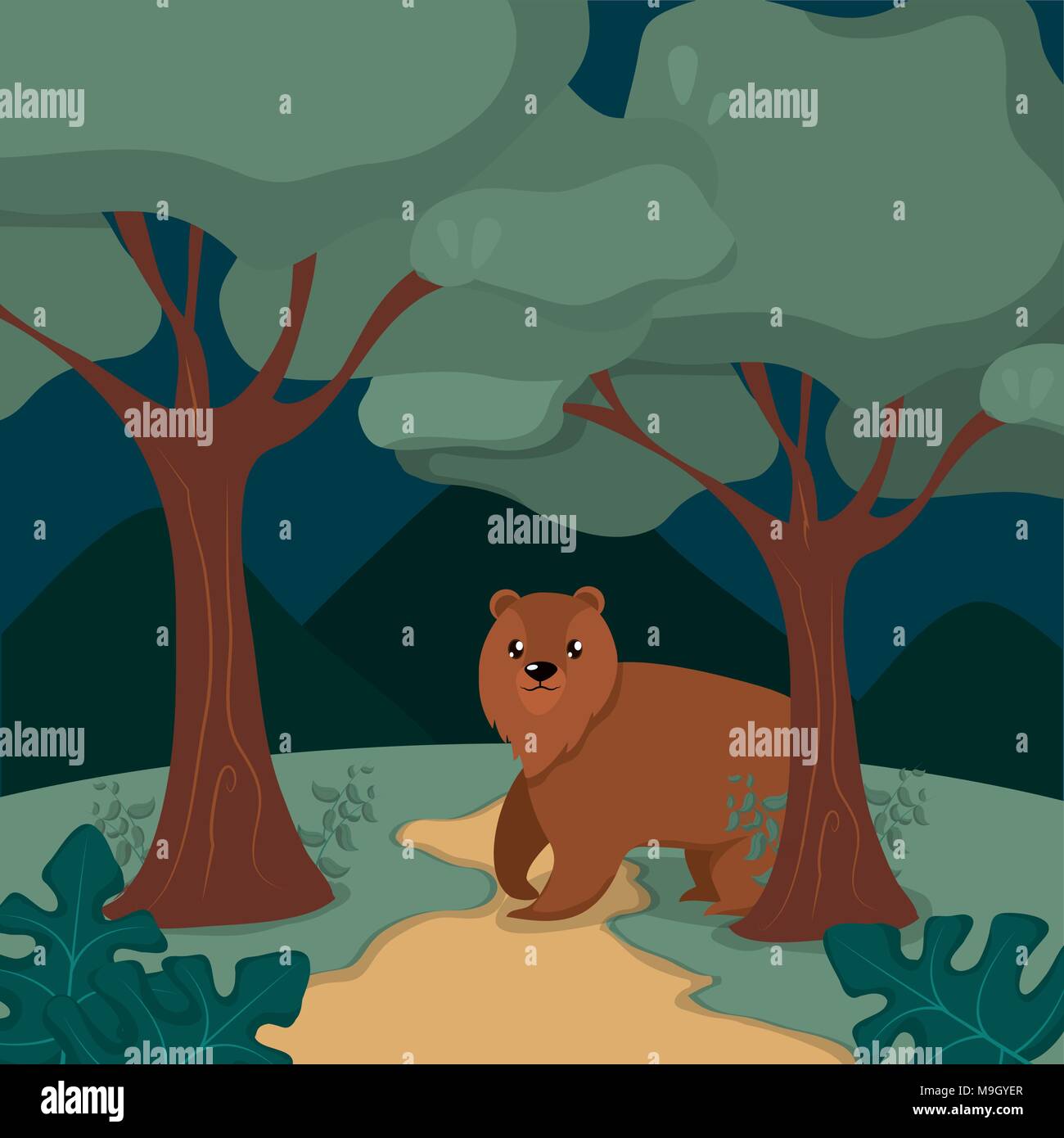 Cute bear at forest Stock Vector Image & Art - Alamy