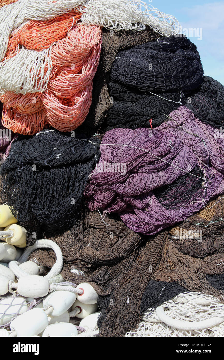 Stacks of fishing net on the dock at Fisherman's terminal, Seattle Stock Photo