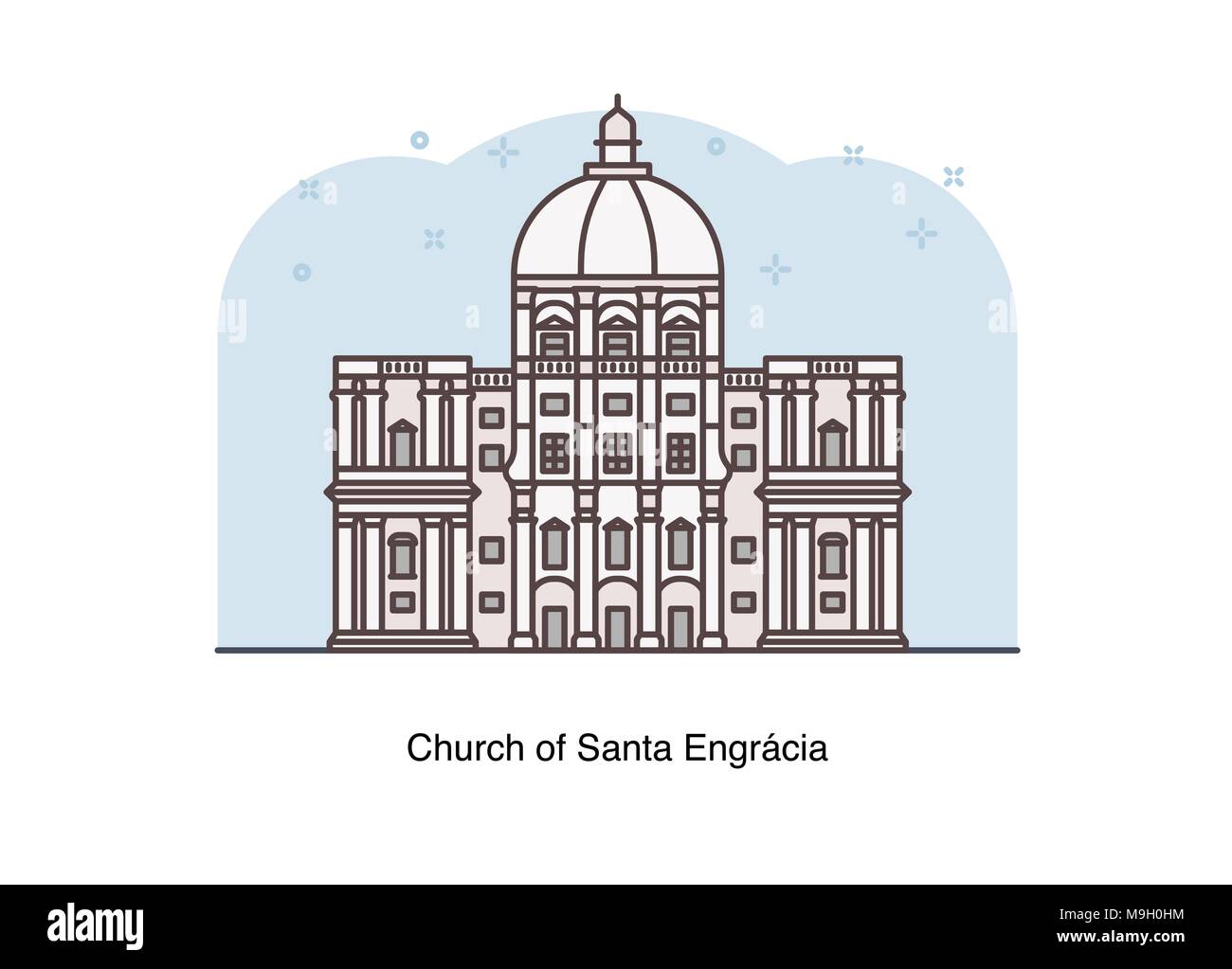 Vector line illustration of Church of Santa Engrácia, Lisbon, Portugal. Stock Vector