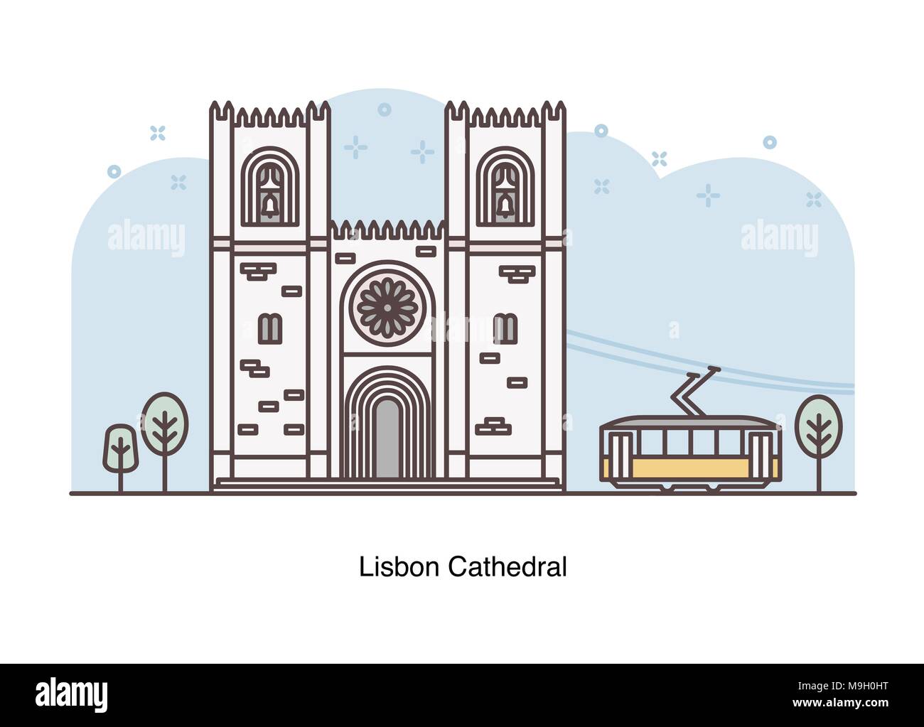 Vector line illustration of  Lisbon Cathedral, Lisbon, Portugal. Stock Vector