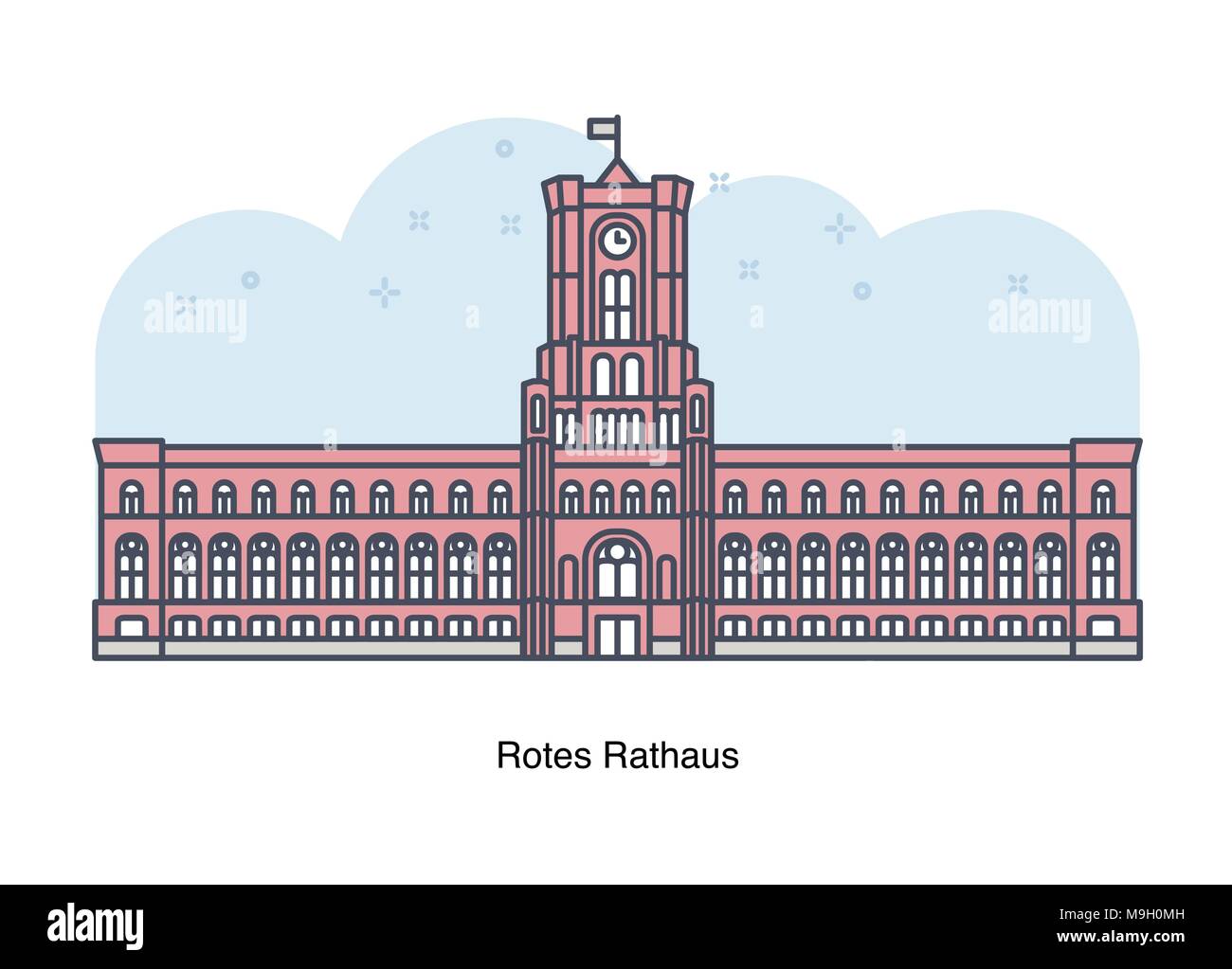 Vector line illustration of Rotes Rathaus (Red City Hall), Berlin, Germany Stock Vector