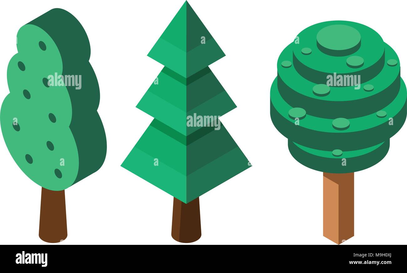 Isometric Tree Icons Stock Vector