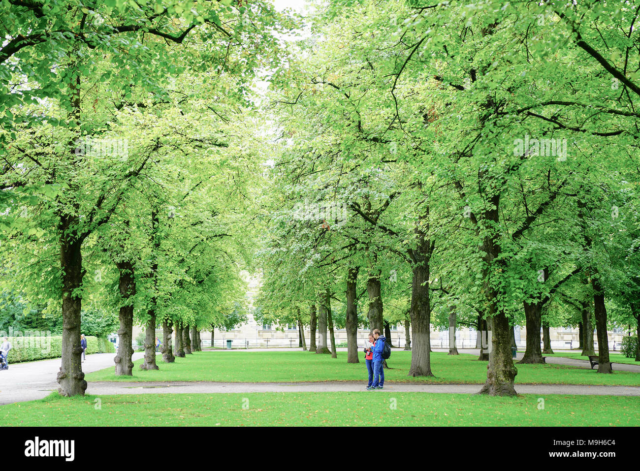 MUNICH GERMANY SEPTEMBER 11 2017; Young couple look at map between lime ...