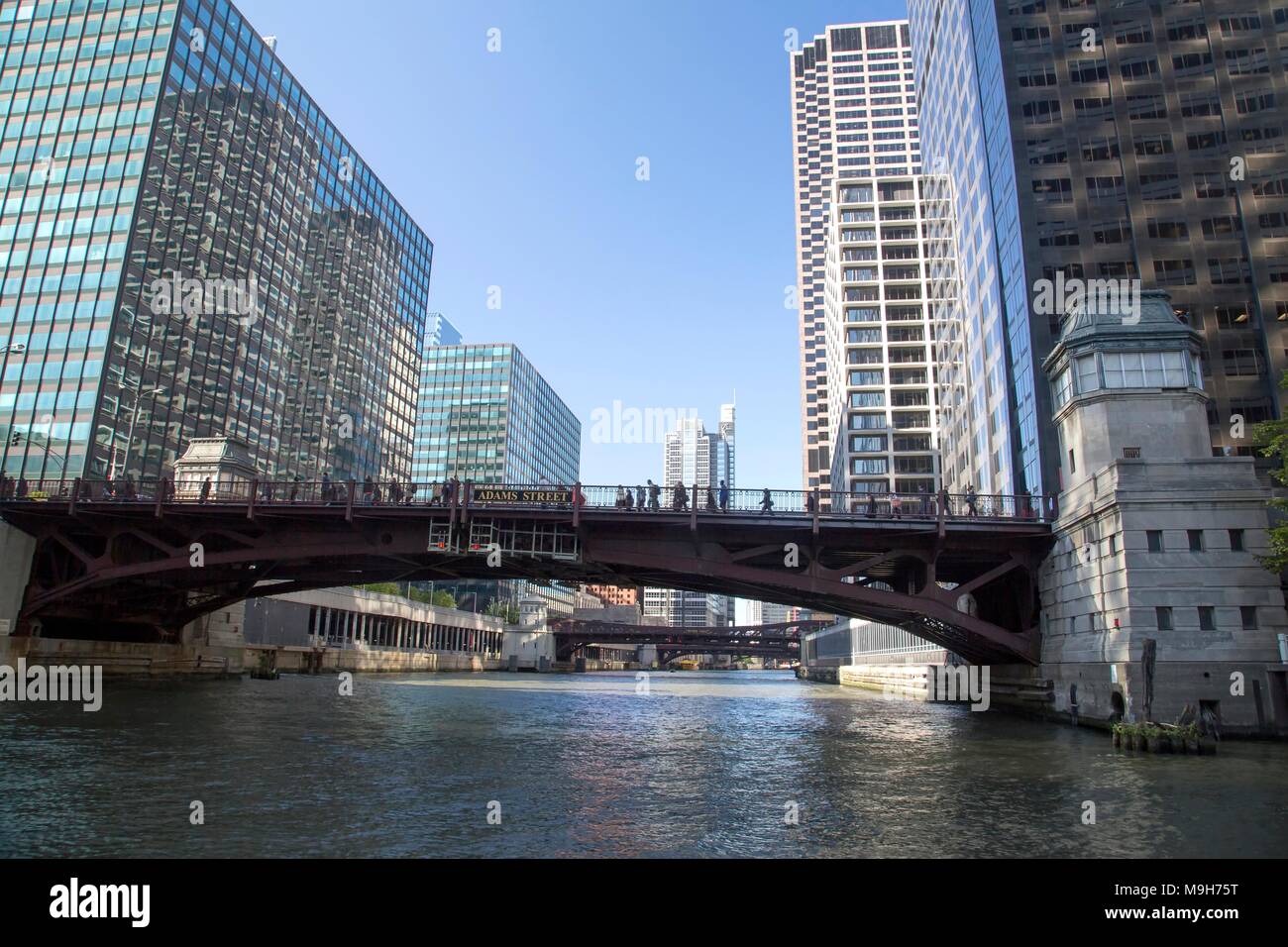 View of downtown Chicago during a cruise on the Chicago River Stock ...