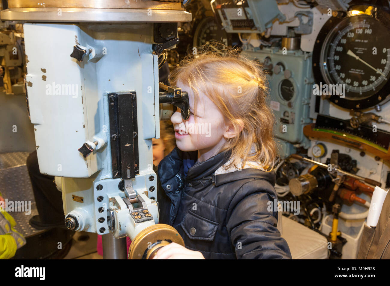 Child Kid Girl Looking Through Periscope Interior