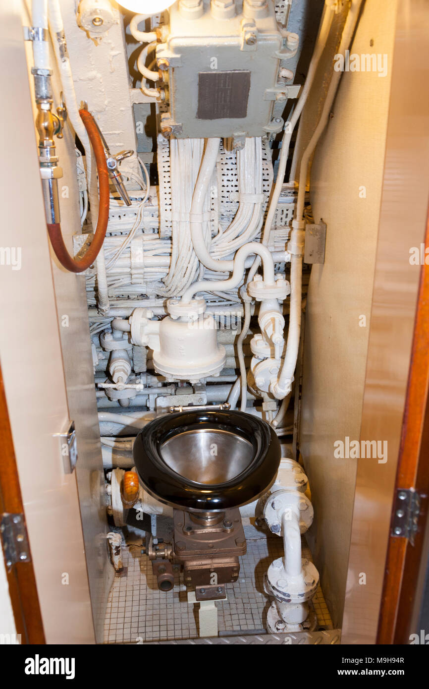 Ships toilet / loo / lavatory aboard / of HMS Alliance; A class