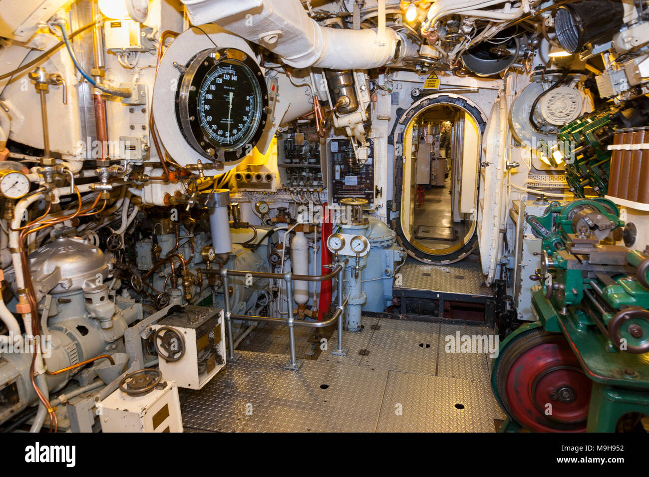 Engine room compartment & lathe tool. HMS Alliance, the A class / Amphion class, submarine