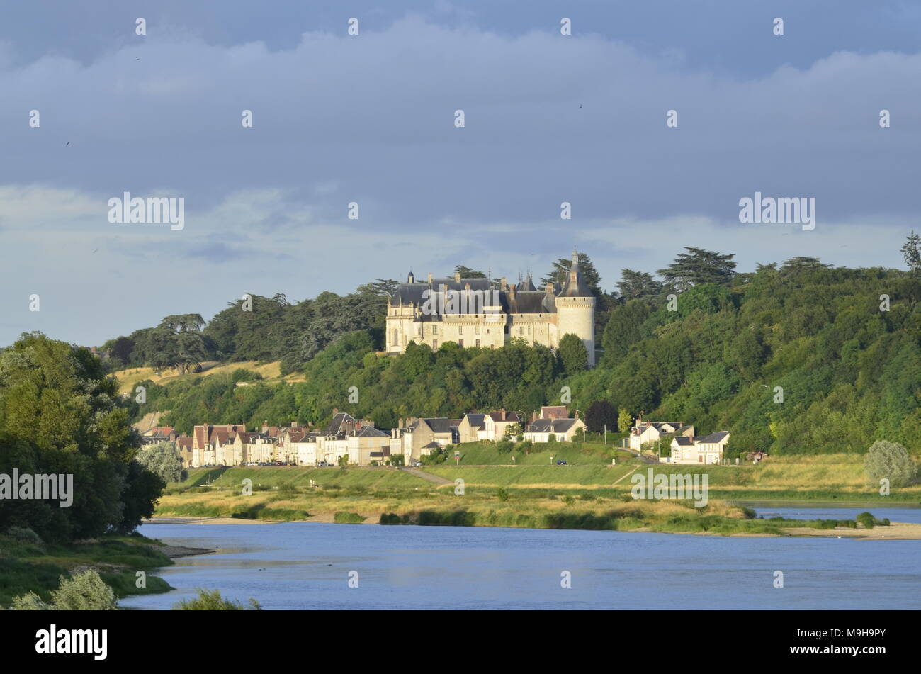 The castle of Chaumont sur Loire 29 June 2017 20:16 Loire Valley, France. Photo taken from the opposite Riverside of the river Loire. Stock Photo