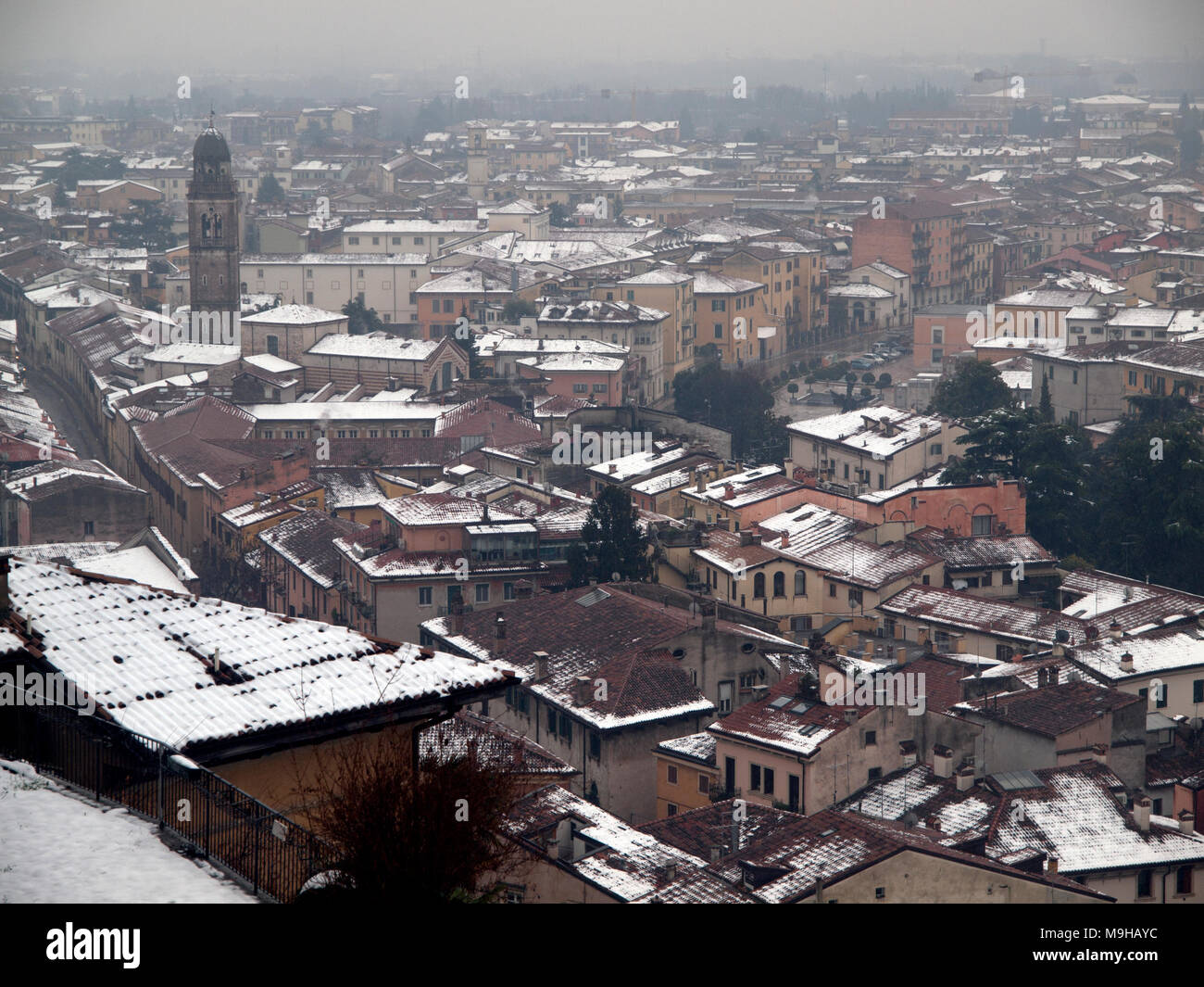 The snow covered roofs of Verona on a winter's day Stock Photo Alamy