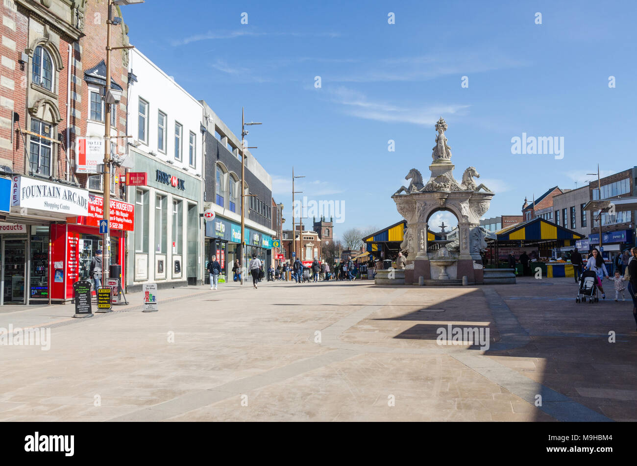 Shops and shoppers in Market Place, Dudley, West Midlands Stock Photo Alamy