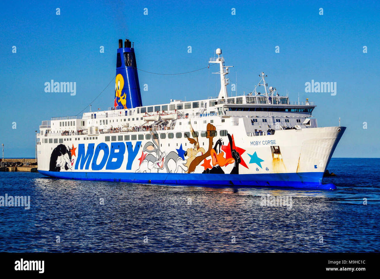 MOBY Ferries MOBY Corse reverses into its berth in the port of Bastia Corsica France Europe Stock Photo