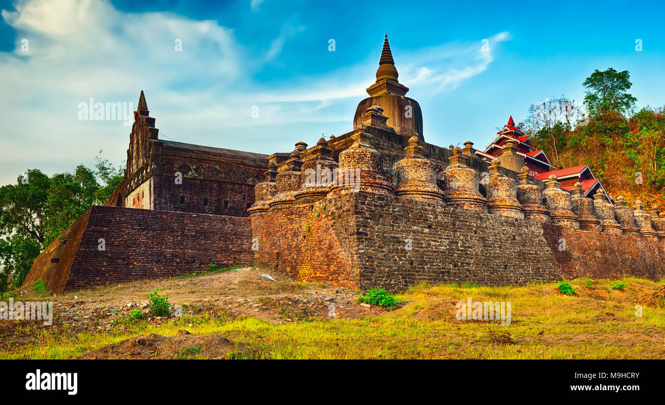 Buddhist temple Shai-thaung in Mrauk U. Myanmar.  High resolution panorama Stock Photo