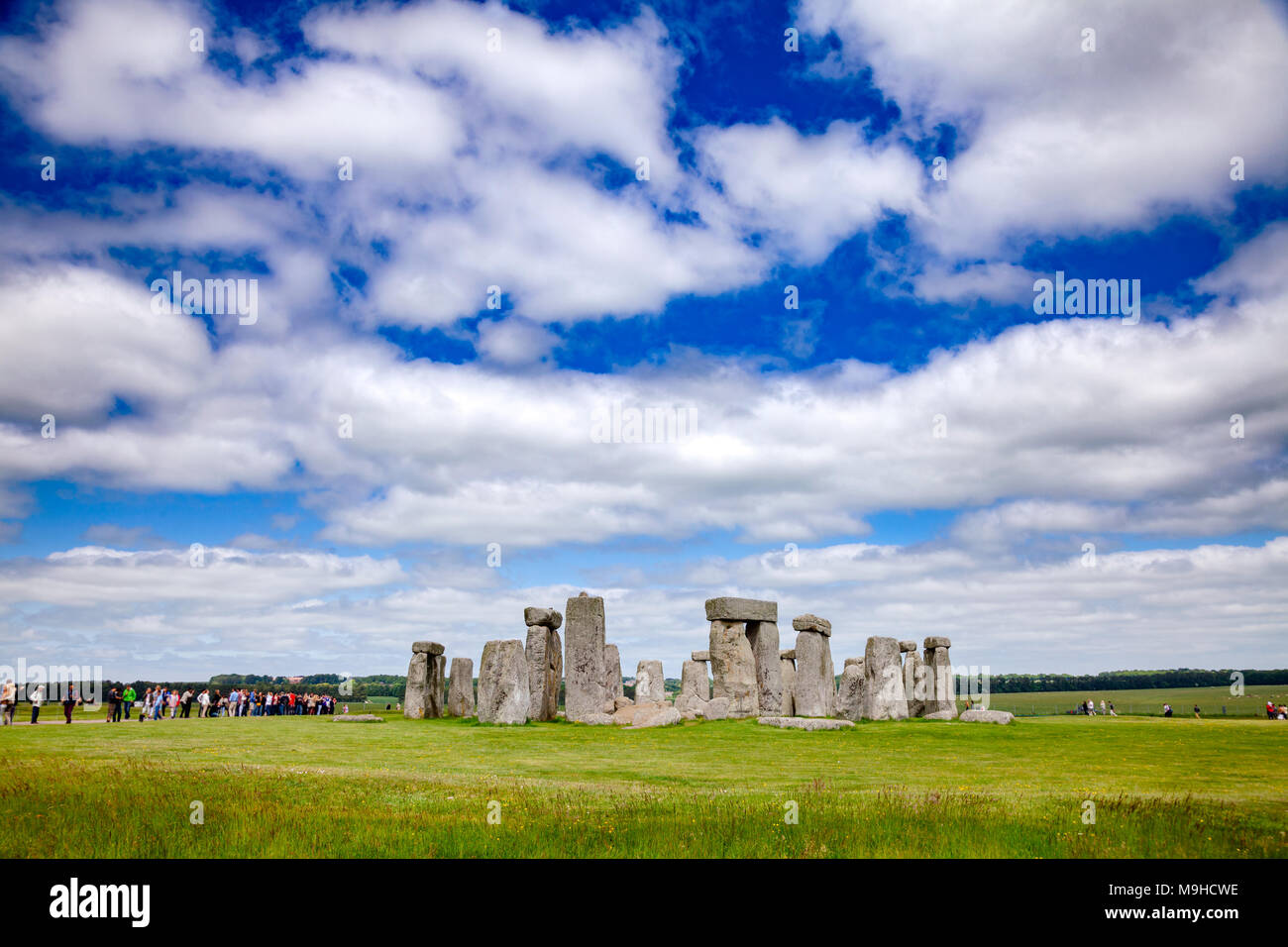 Standing megalith stones of ancient prehistoric monument Stonehenge in Wiltshire, South West England, UK, UNESCO World Heritage Site Stock Photo